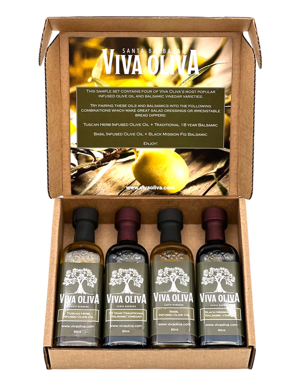 Four 60ml Olive Oil and Balsamic Sample Set - Viva Oliva