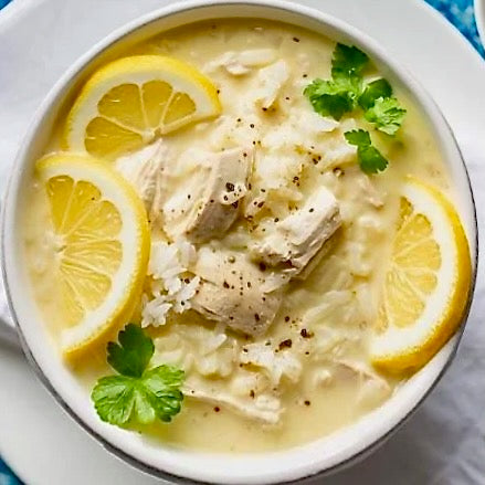 Avgelomono Soup with Baklouti Green Chili Fused Olive Oil