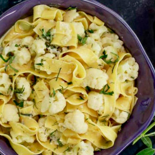 Pan-Roasted Cauliflower with Caramelized Garlic & Pecorino Over Pappardelle