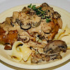 Chicken, Caramelized Onions, & Wild Mushrooms Over Pappardelle Sauced With A Creamy Bacon-Thyme-Balsamic Reduction