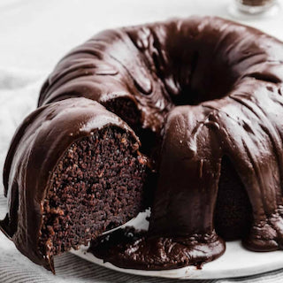 Chocolate-Raspberry Balsamic Glazed Olive Oil Bundt Cake