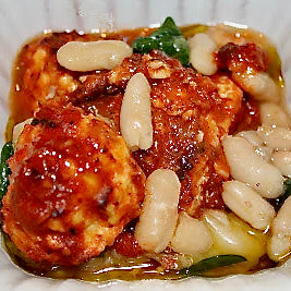 Chicken Polpettine & Sugo over Smoky Cannellini Beans