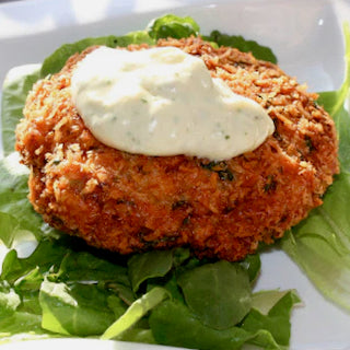 Spot Prawn Cakes with Cilantro-Caper Aioli and a Simple Baby Greens Salad