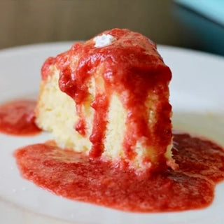 Toasted Almond & Lemon Agrumato Cake with Strawberry Purée