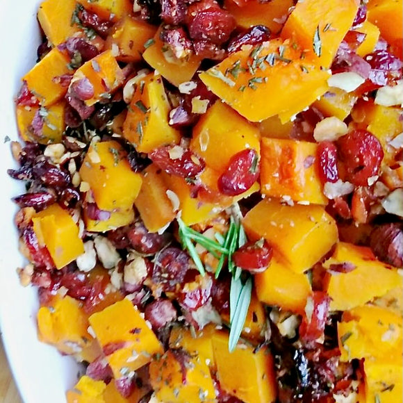 Cranberry-Pear Glazed Butternut Squash with Rosemary