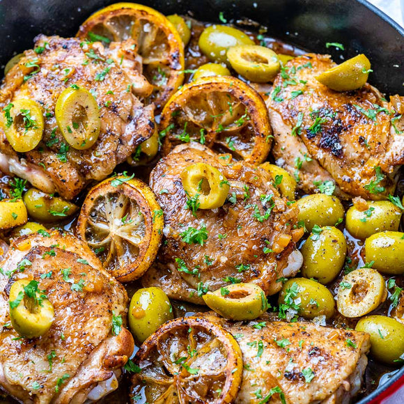 Roasted Lemon & Olive Chicken With Blue Cheese Polenta