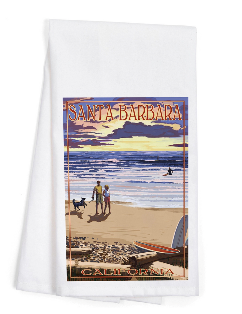 Organic Cotton Santa Barbara Tea Towel: Beach & Sunset
