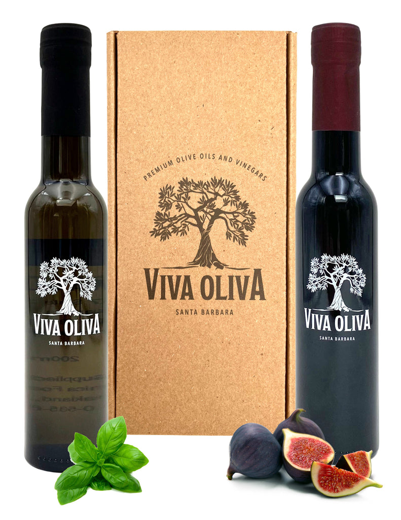 Two 200ml Gift Set - Basil Infused Olive Oil and Black Mission Fig Balsamic