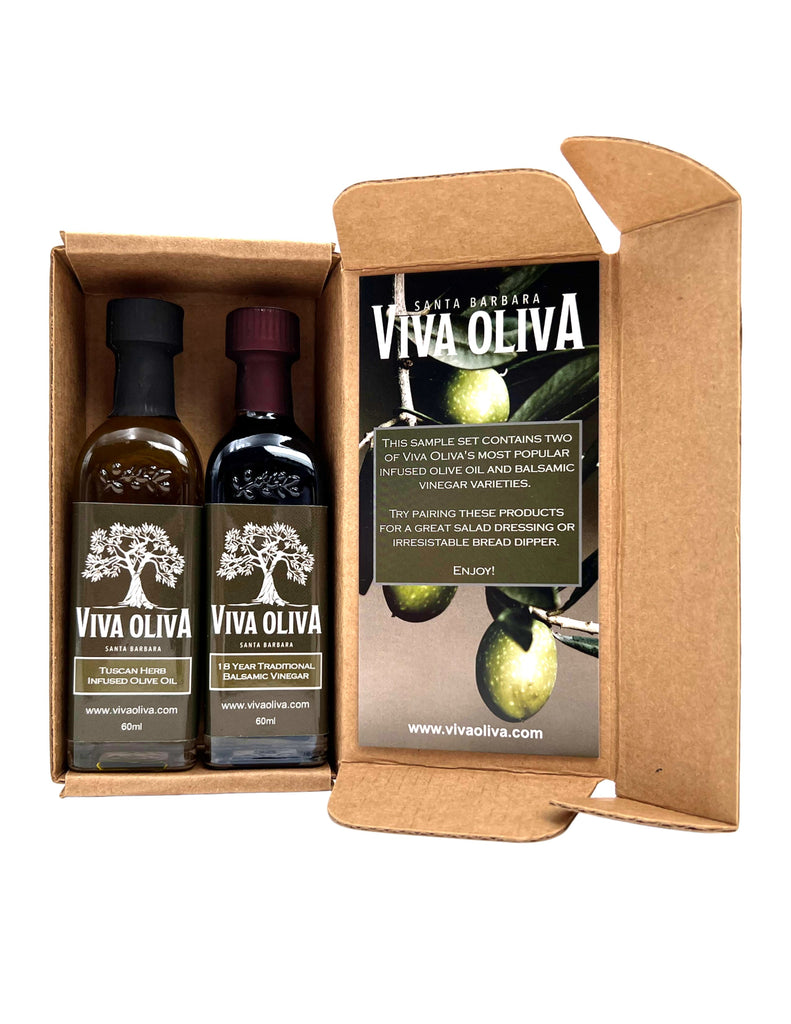 Two 60ml Sample Set - Tuscan Herb Infused Olive Oil and 18-Year Traditional Balsamic