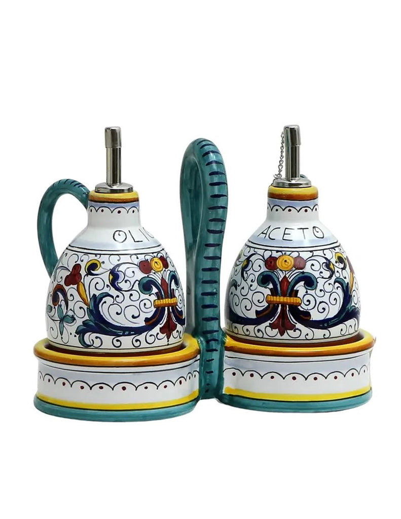 Deruta of Italy Ceramics - Oil and Vinegar Cruets Set with Caddy