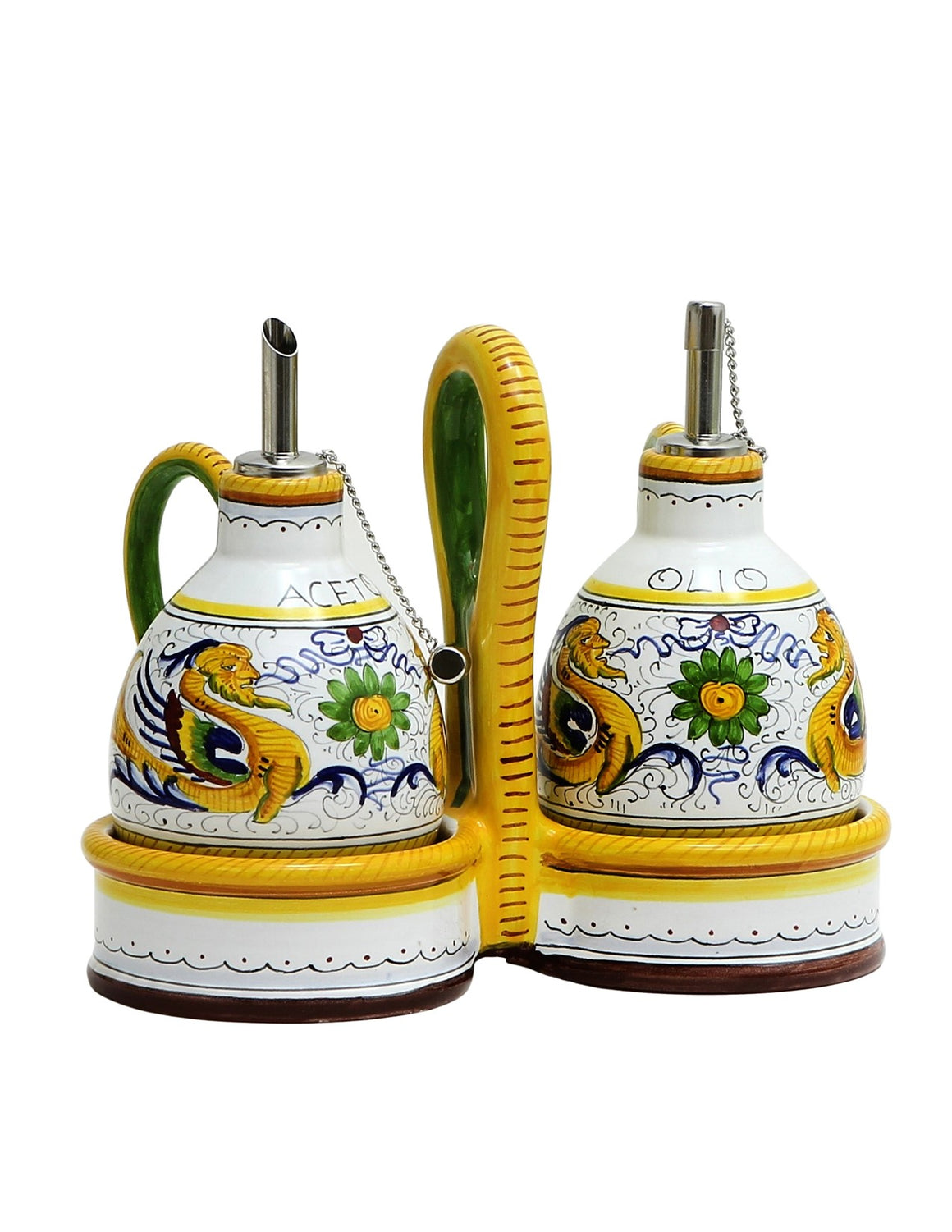 Deruta of Italy Ceramics - Oil and Vinegar Cruets Set with Caddy
