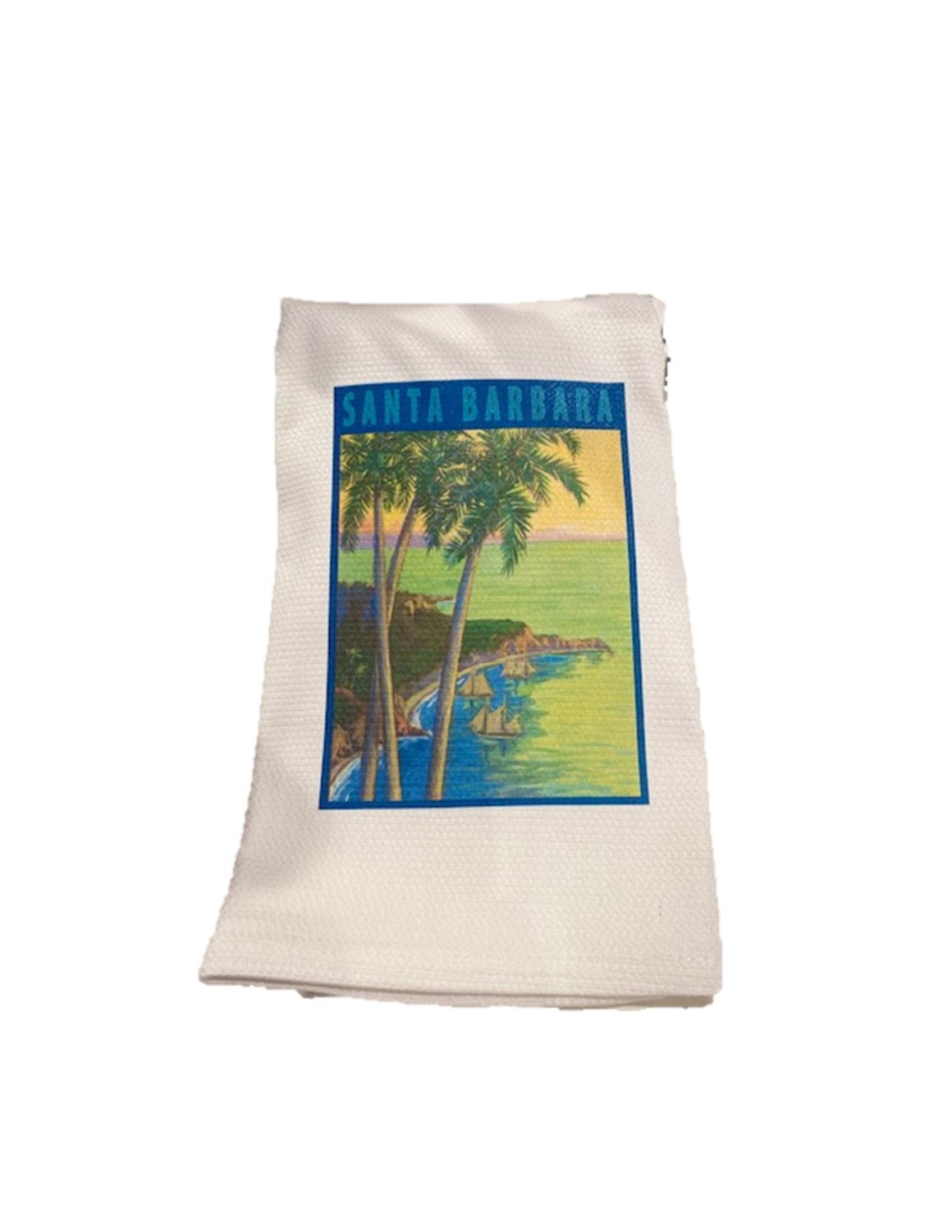 Pacific Swell Designs Tea Towels - Santa Barbara Blue Border Palms and Coast
