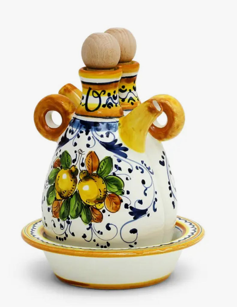 Artistica - Deruta of Italy Ceramics -'The Better Half' Oil and Vinegar set with tray